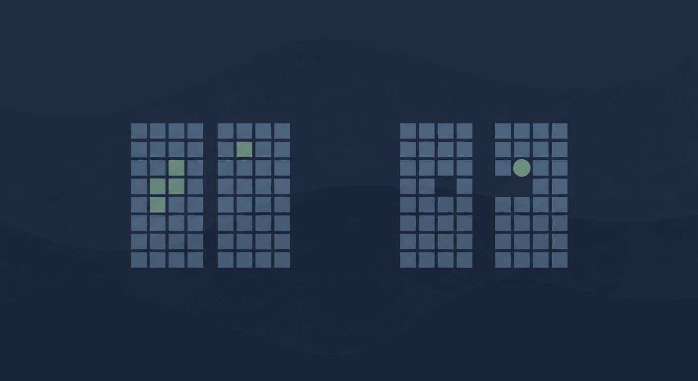 Abstract illustration of two nearly identical grids of squares with one subtly changed element