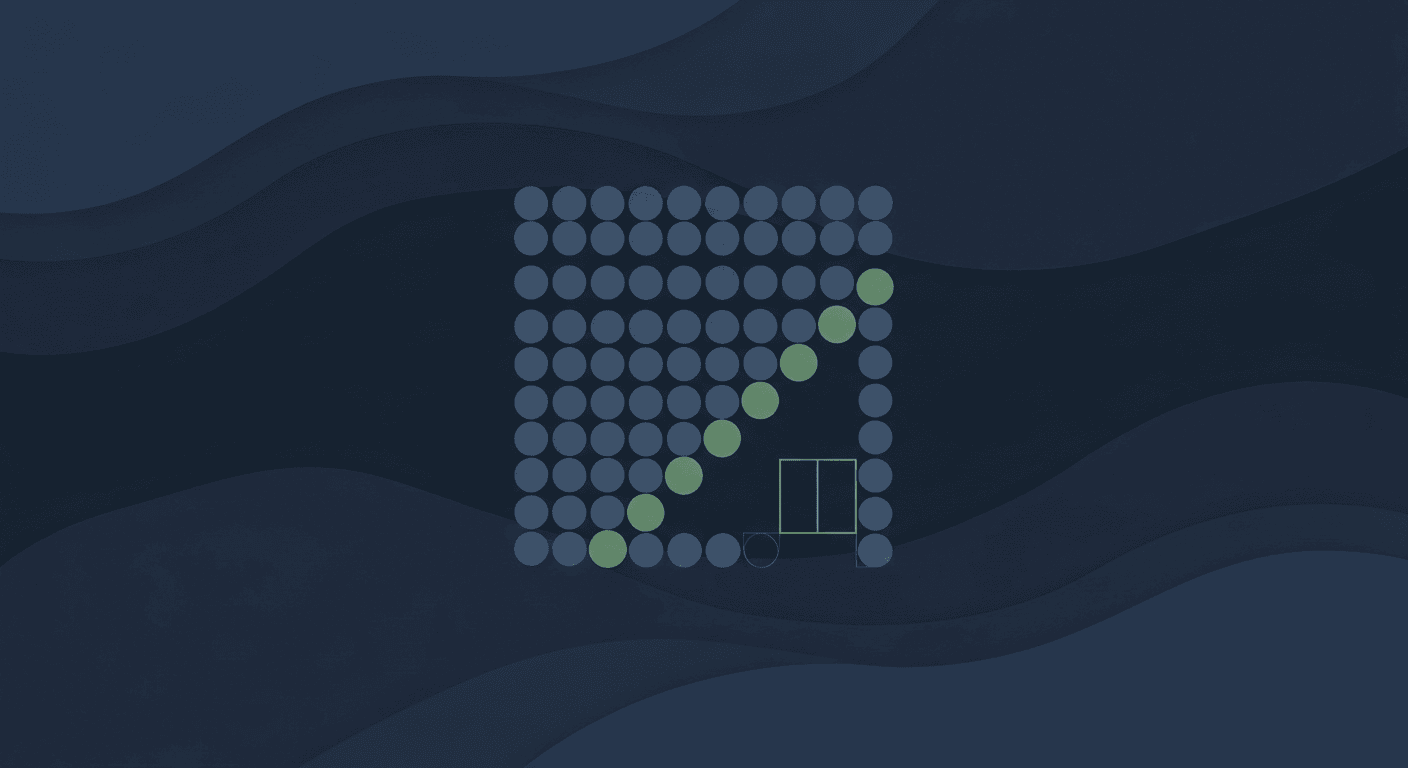 Abstract illustration of a square matrix of circles with a highlighted diagonal