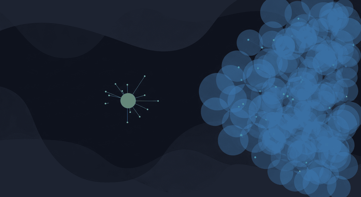 Abstract illustration of one solitary shape set apart from a dense cluster
